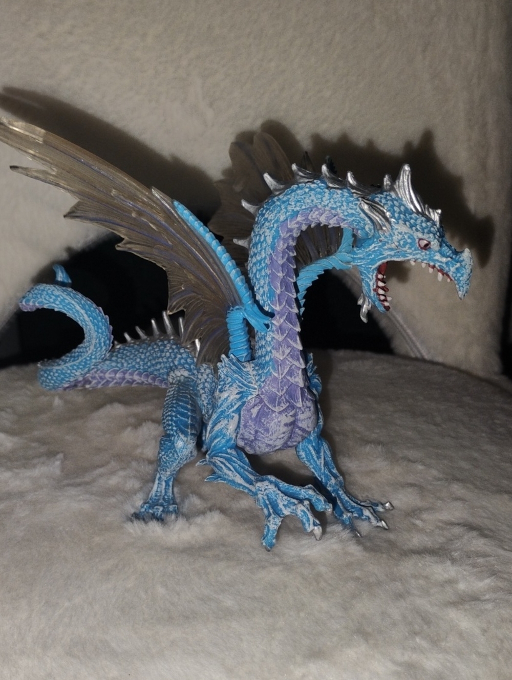 Blue Dragon Reptile Figurine - Ice-Blue Decorative Sculpture